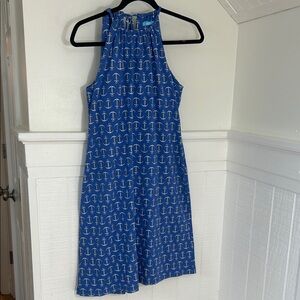 J McLaughlin Maria Halter Dress in Blue Anchor Print size women’s Small